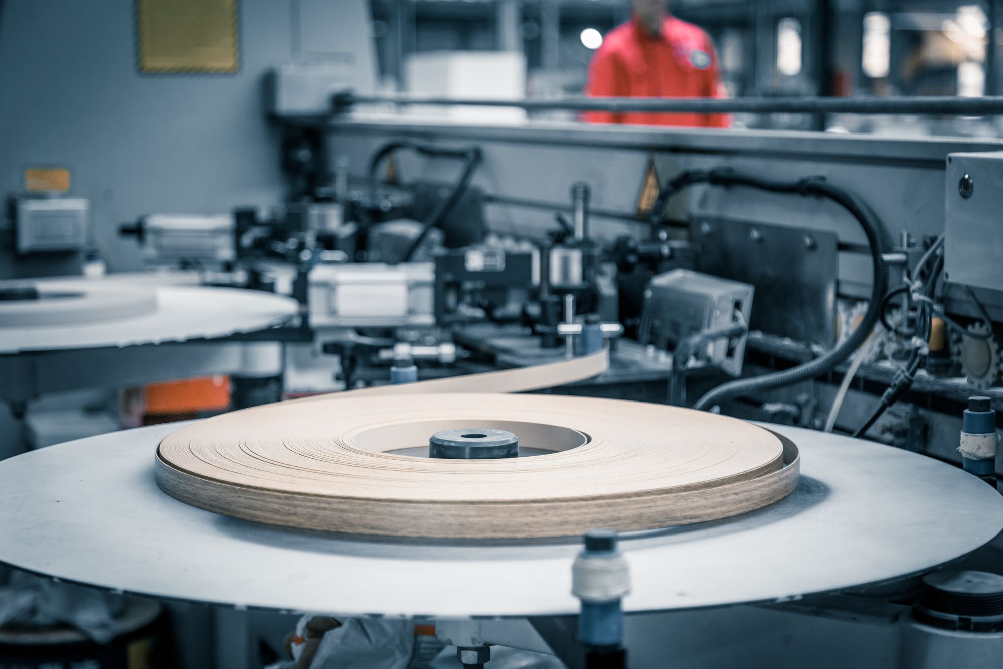 Close-up of modern production machinery operating in a factory